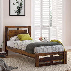 Pluto Sheesham Wood Single Bed Furniture for Bedroom Wood Cot Single Size Palang Walnut Finish