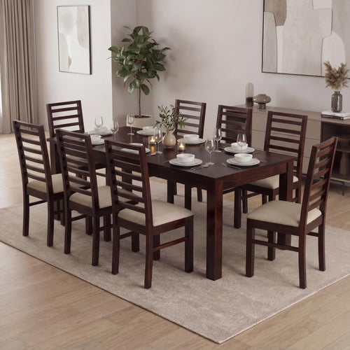 7 Fanti Solid Sheesham Wood 8 Seater Dining Table Set in walnut finish