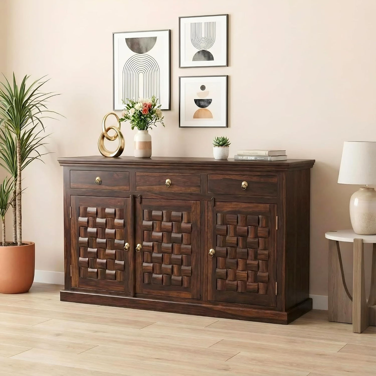 Niwar Wooden Sideboard Tv Cabinet for Living Room - Walnut Finish