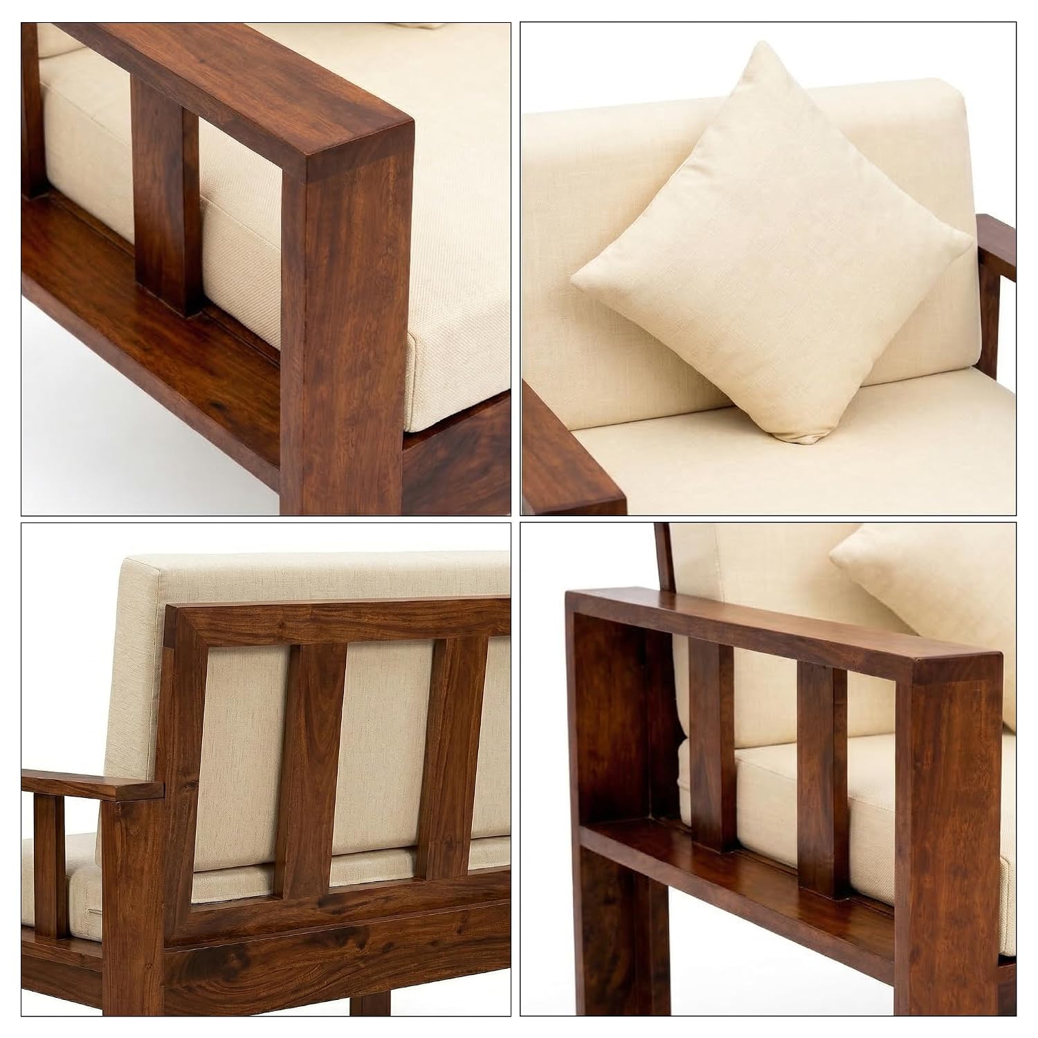 Natraj Solid Sheesham Wood Sofa | Single Seater Sofa with Cushion Seat - Natural