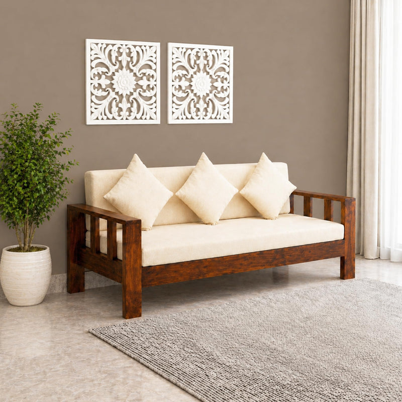 Natraj 3 Seater Solid Sheesham Wood Sofa Set for Living Room - Natural Finish