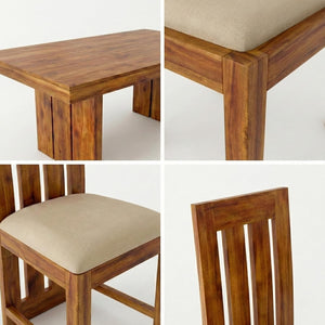 Wooden Dining Table Set 6 Seater 1 Bench with Cushion Chair Finish - Honey