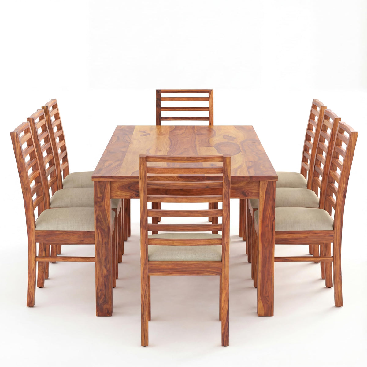 7 Fanti Solid Sheesham Wood 8 Seater Dining Table Set in natural finish - dining chair detail