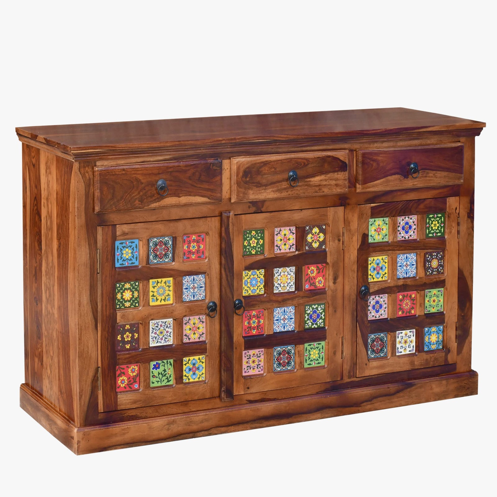 Tile Sheesham Wood Sideboard & Tv Cabinet Finish - Natural