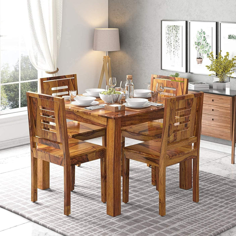 Sheesham wood 4 Seater Dining Table Set Finish - Natural Teak