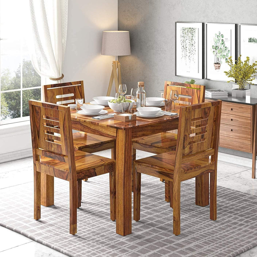 Sheesham wood 4 Seater Dining Table Set Finish - Natural Teak