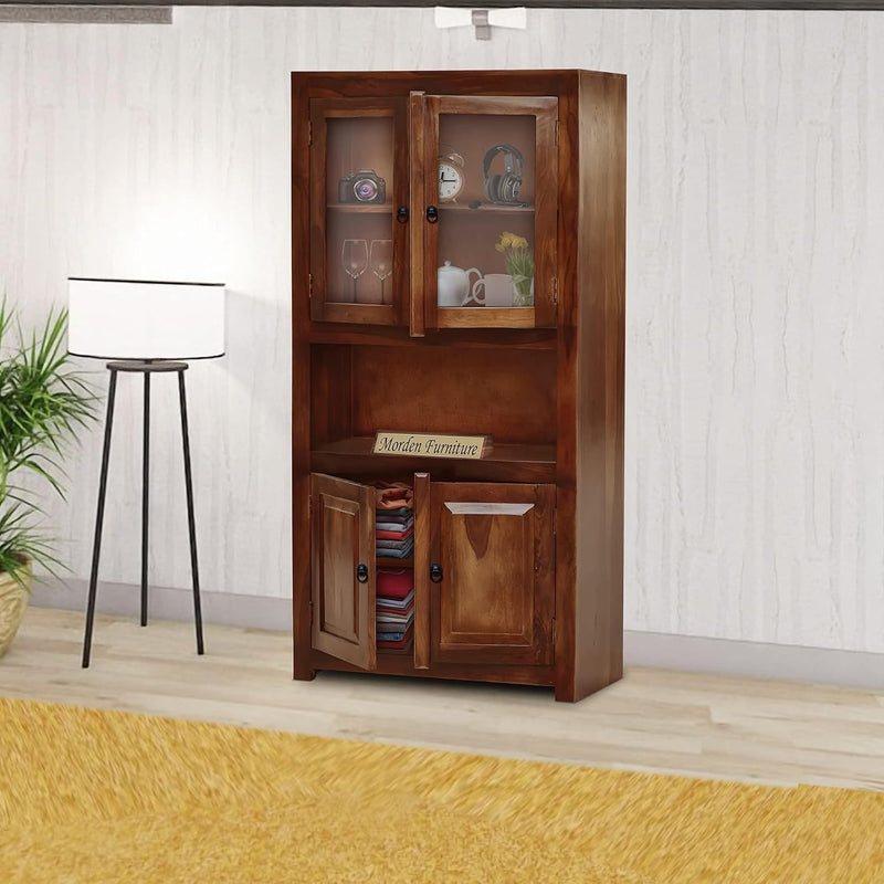 Zentra Sheesham Wood Crockery Cabinet with Glass Door - Natural Finish