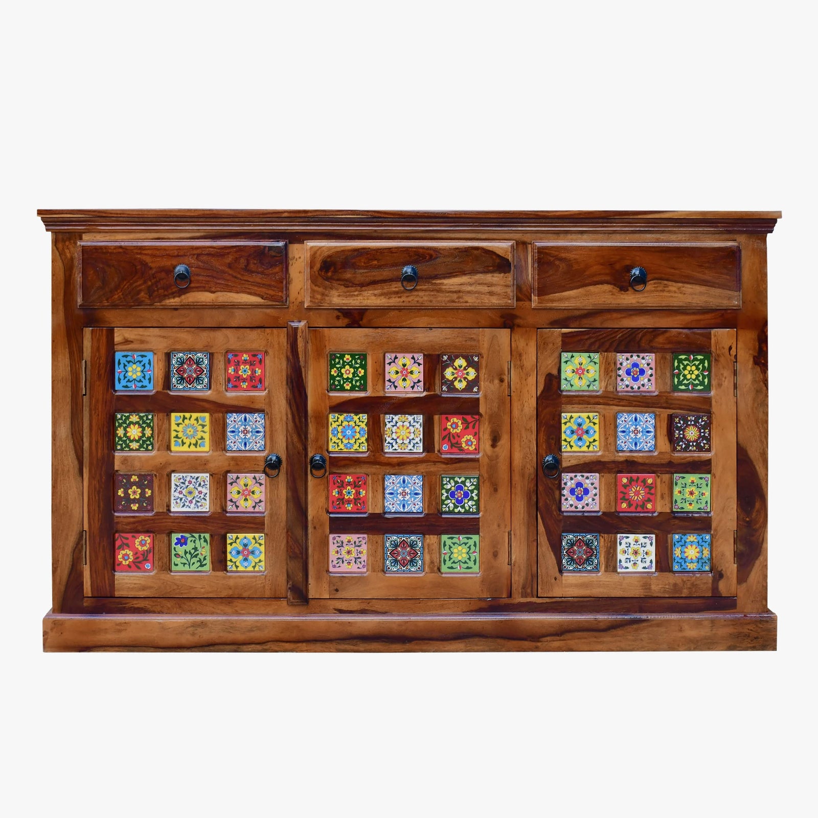 Tile Sheesham Wood Sideboard & Tv Cabinet Finish - Natural