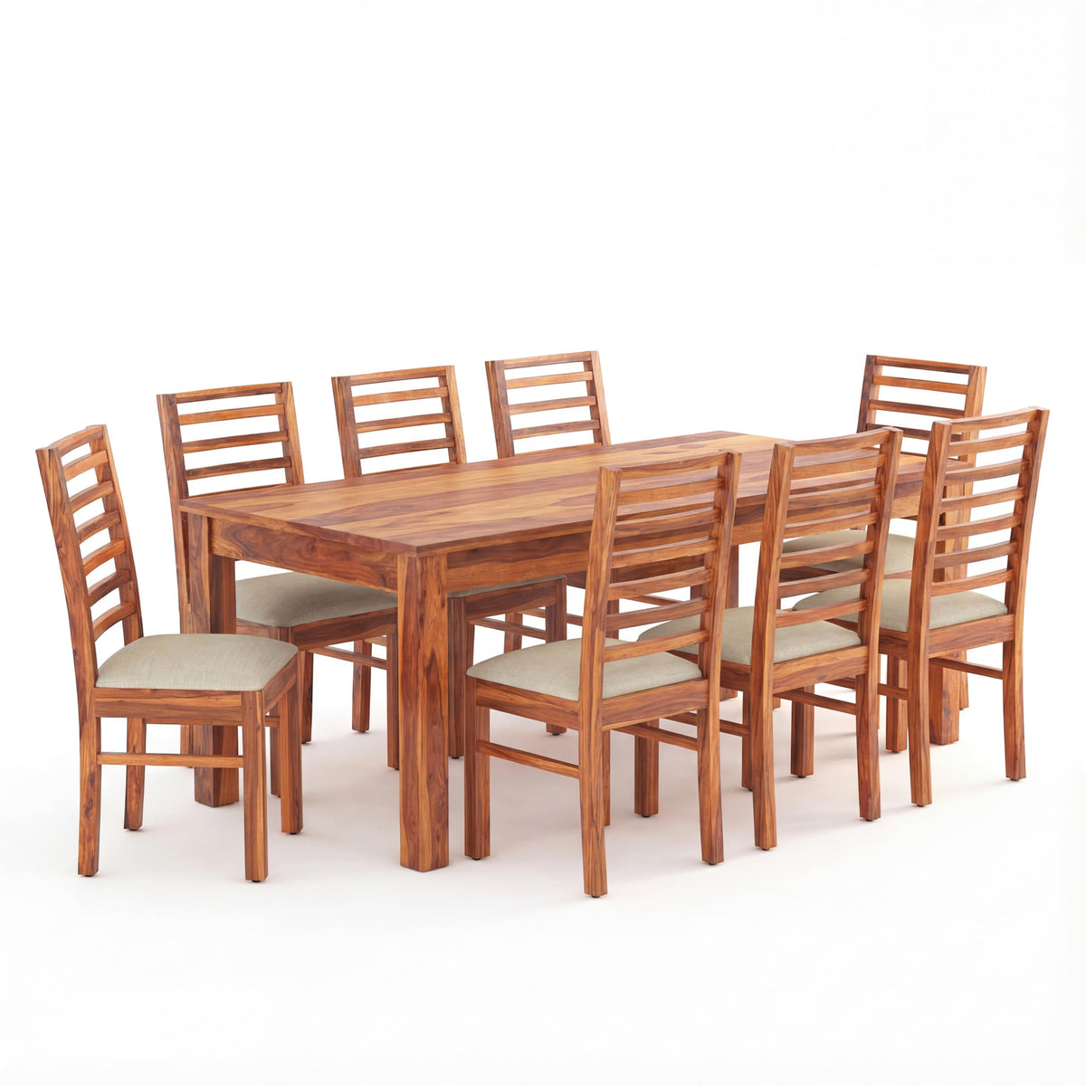 7 Fanti Solid Sheesham Wood 8 Seater Dining Table Set in natural finish - close-up of the natural finish and wood grain