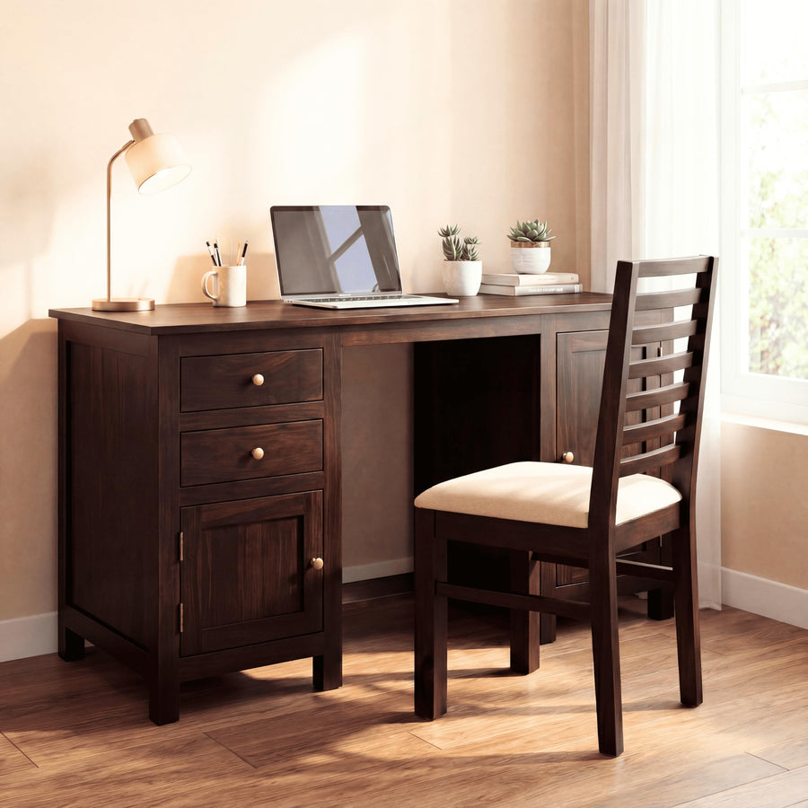VIP with Chair Solid Sheesham Wood Study Table - Walnut Finish