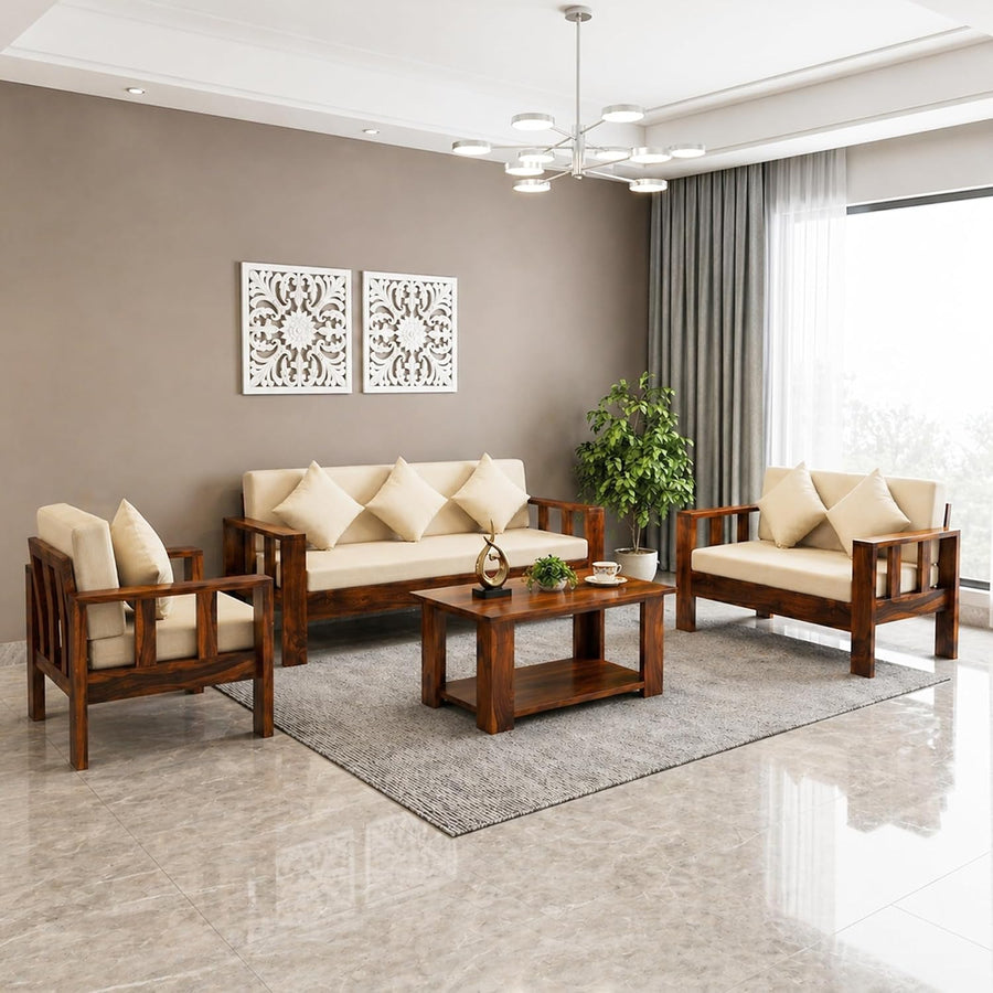 Natraj 6 Seater With Coffee Table Solid Sheesham Wood Sofa Set for Living Room - Walnut Finish
