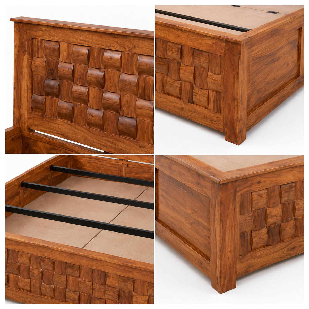 Niwar Solid Sheesham Wood Queen Size Bed with Box Storage in walnut finish - alternate view