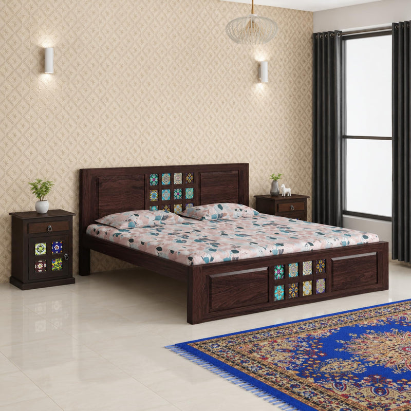 Taurus Solid Sheesham Wood Queen Size Bed without Storage - Walnut Finish