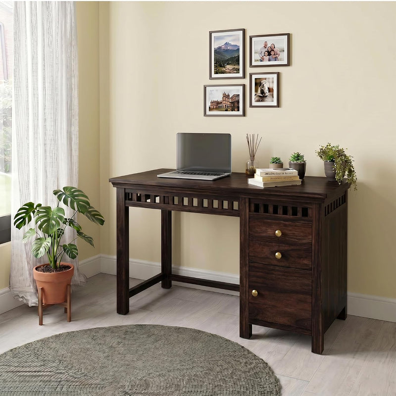 Kuber Solid Sheesham Wood Study Table - Walnut Finish