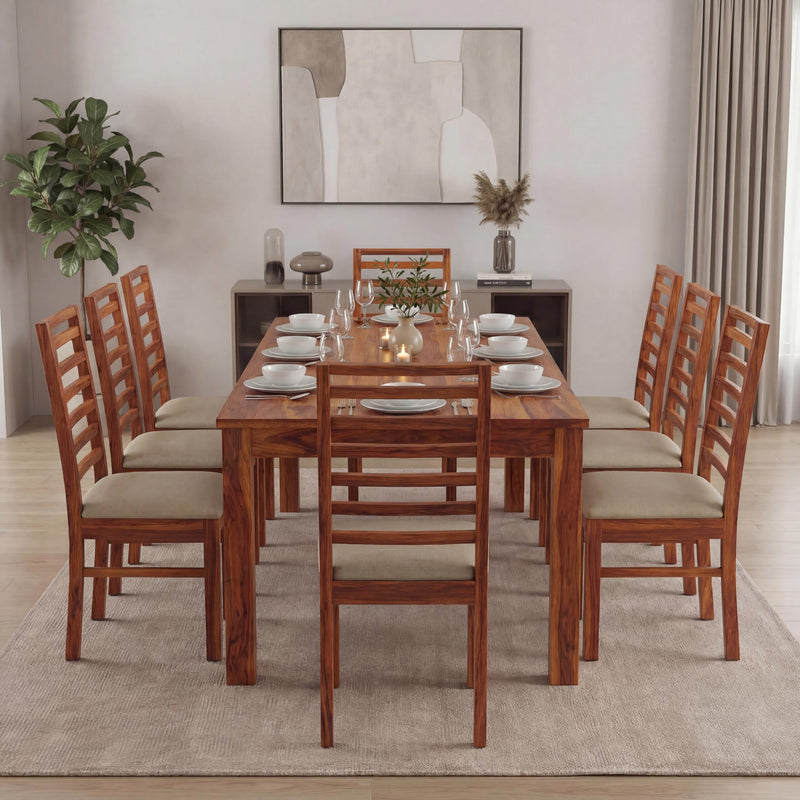 7 phanti Solid Sheesham Wood 8 Seater Dining Table Set - Natural Finish
