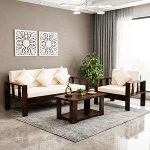 Natraj 4 Seater Solid Sheesham Wood Sofa Set for Living Room - Walnut Finish