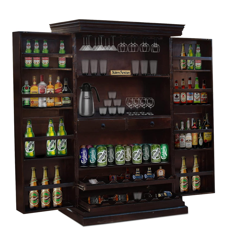 Miller Wooden Bar Cabinet with Wine Glass Storage for Living Room - Walnut Finish