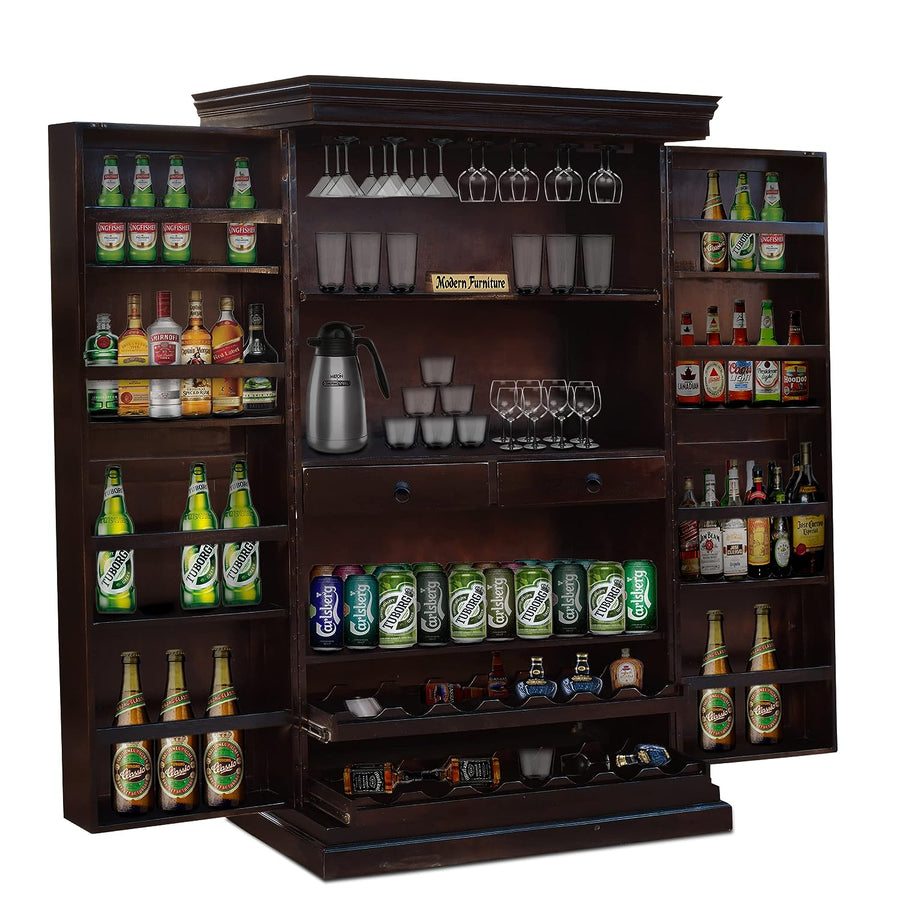 Miller Wooden Bar Cabinet with Wine Glass Storage for Living Room - Walnut Finish
