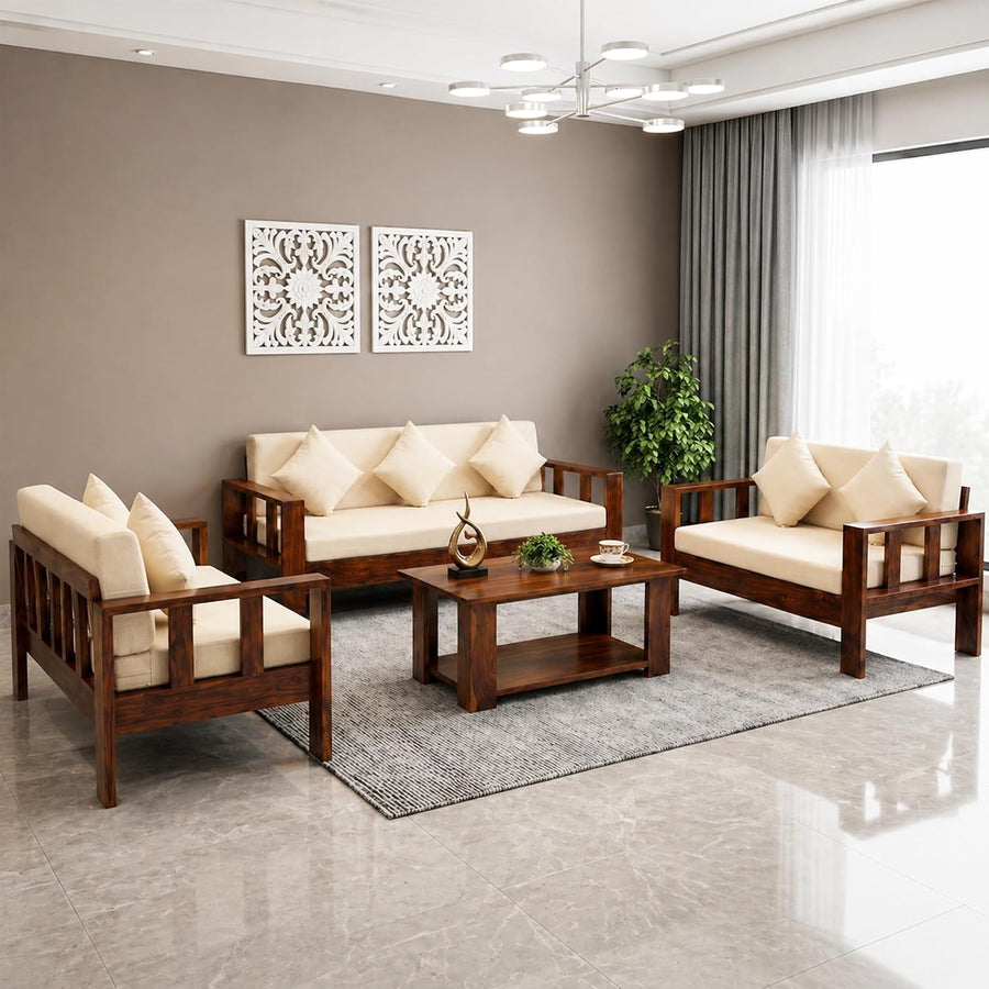 Natraj 7 Seater With Coffee Table Solid Sheesham Wood Sofa Set for Living Room - Natural Finish