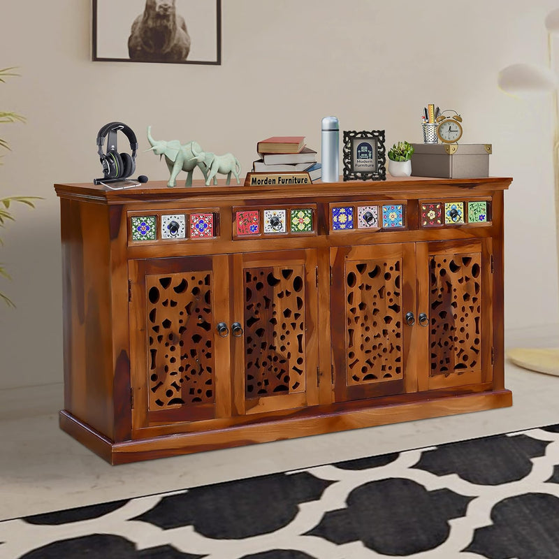 Wooden Sideboard Tv Cabinet for Living Room - Honey Teak Finish