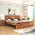 Kuber Solid Sheesham Wood King Size Bed Without Storage Finish - Honey