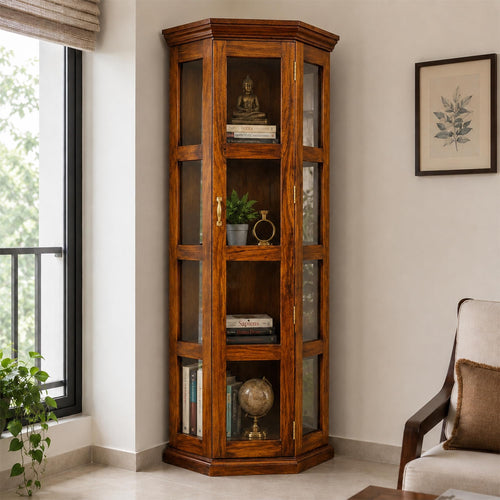 Astro Book Shelf Solid Sheesham Wood Crockery Cabinet in natural finish