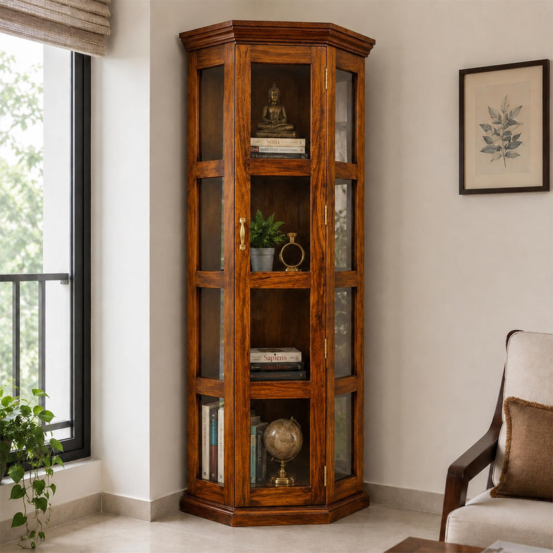 Astro Book Shelf Solid Sheesham Wood Crockery Cabinet - Natural Finish