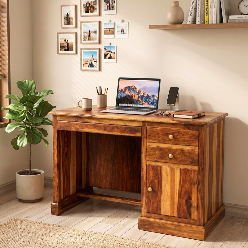 Carmel Lite Solid Sheesham Wood Study Table - Natural Finish