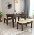 CNC Sheesham Wood Dining Table Set With Two Bench - Walnut