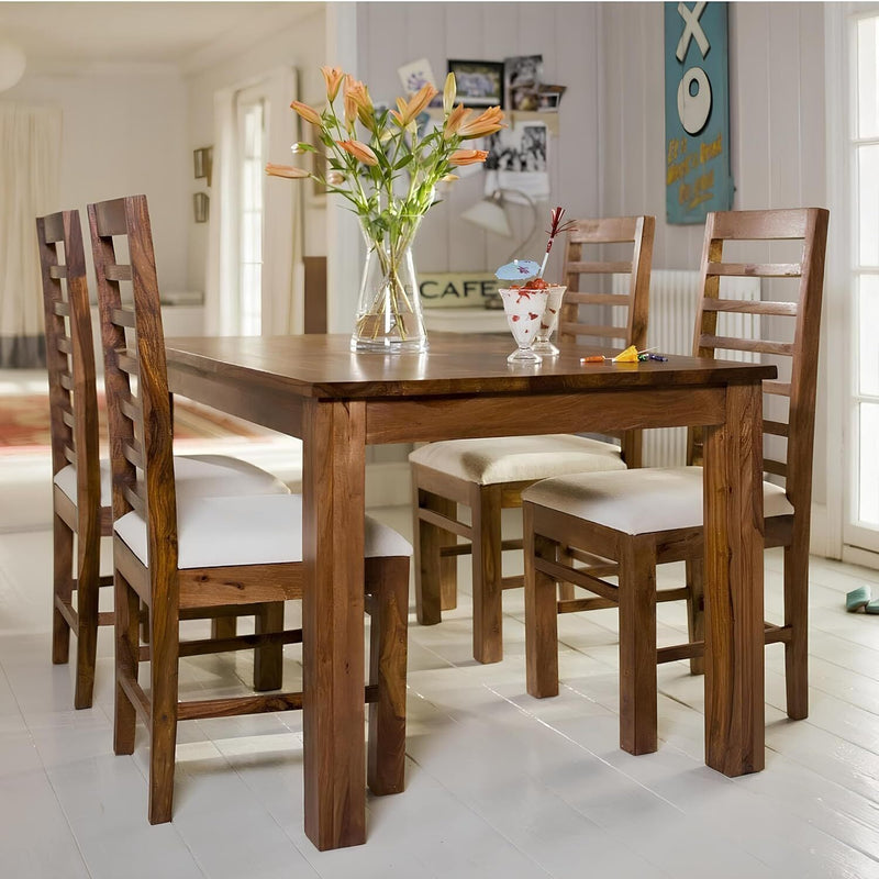 Solid Sheesham Wood 4 Seater Dining Table Set Natural Finish - Natural