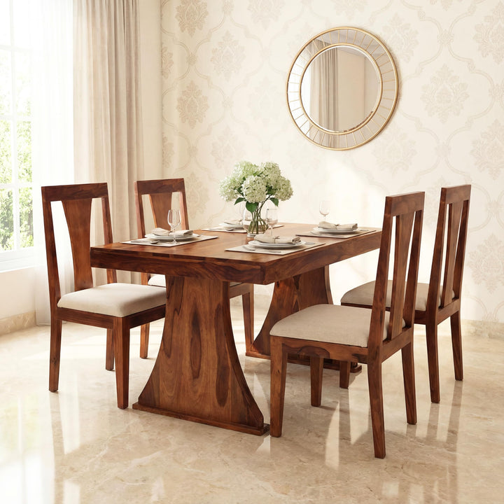 Ganpati Paan Solid Sheesham Wood 4 Seater Dining Table Set