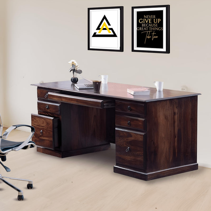 Computer Solid Sheesham Wood Study Table - Walnut Finish