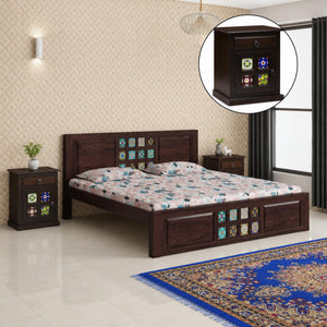 Taurus Solid Sheesham Wood King Size Bed without Storage & 2 Bedside Tables - Walnut Finish