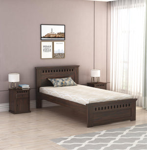 Kuber Solid Sheesham Wood Single Bed Furniture for Bedroom - Walnut Finish