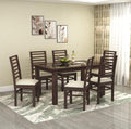 Solid Sheesham Wood Dining Table 6 Seater With Glass Top - Walnut Finish