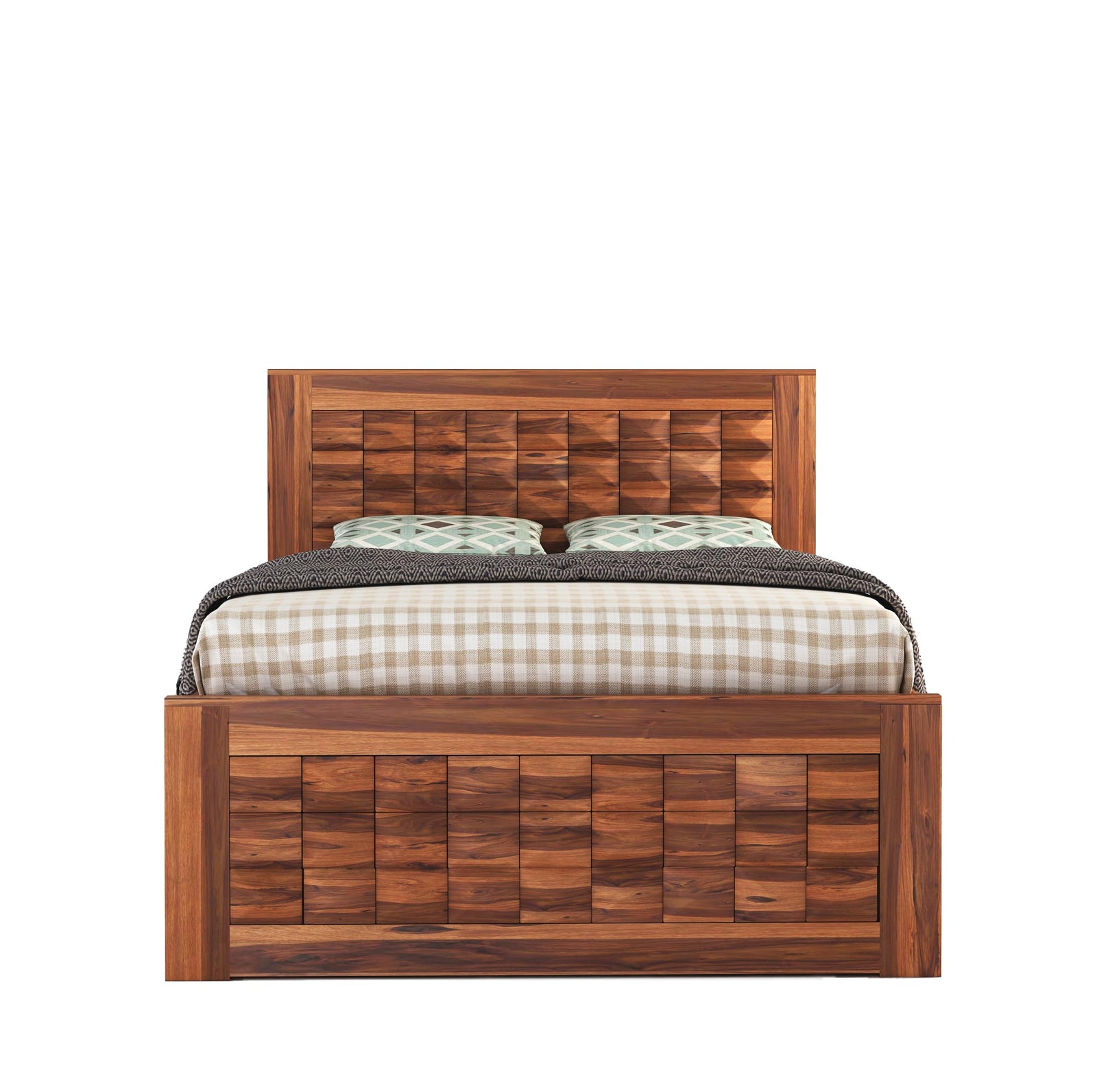 Diamond Solid Sheesham Wood Single Bed with Box Storage Finish - Honey