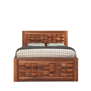 Diamond Solid Sheesham Wood Single Bed with Box Storage Finish - Honey