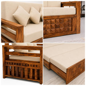 Diamond With Bedside Solid Sheesham Wood Sofa Cum Bed - Natural Finish