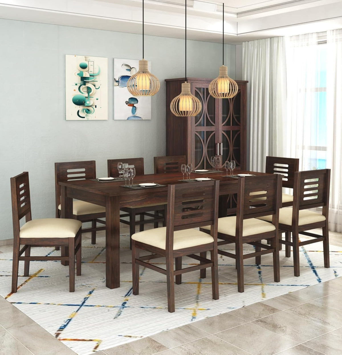 Capsule Sheesham Wood 8 Seater Dining Set - Walnut Finish