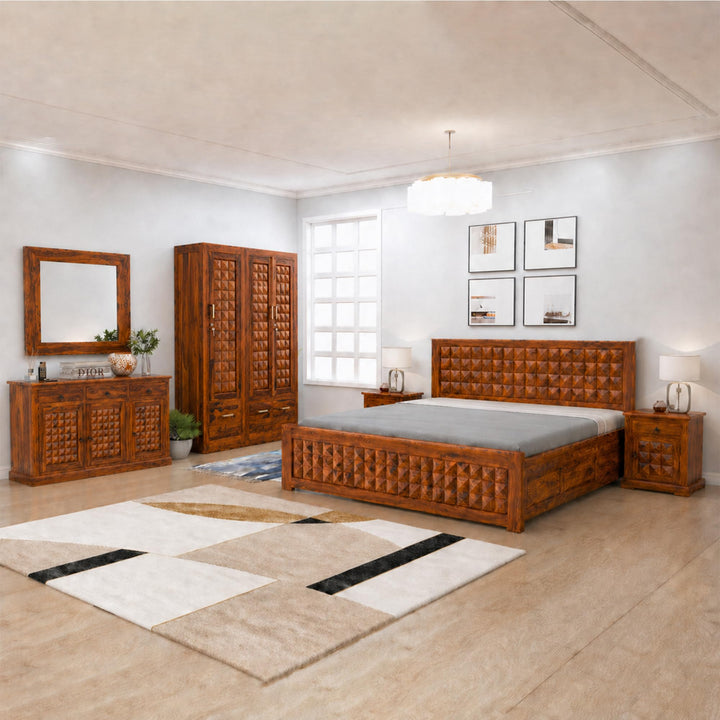 Diamond BBS-W-C-BT-N-Q Solid Sheesham Wood Bedroom Furniture Set