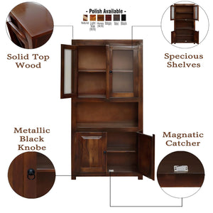 Zentra Sheesham Wood Crockery Cabinet with Glass Door - Natural Finish