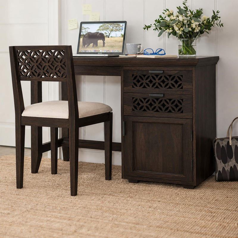 CNC Solid Sheesham Wood Study Table - Walnut Finish