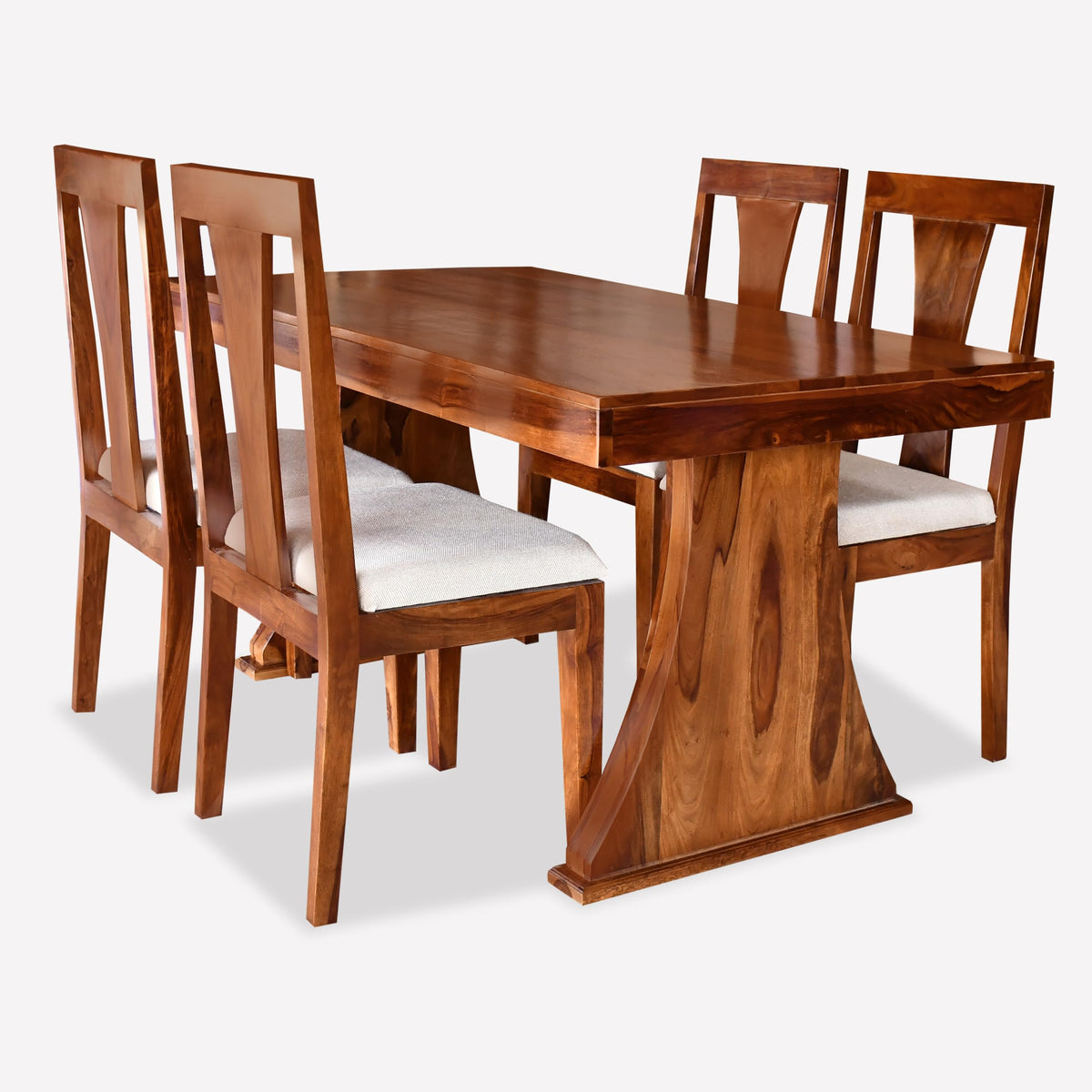 Ganpati Paan Solid Sheesham Wood 4 Seater Dining Table Set - close-up of the natural finish and wood grain