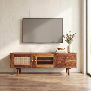 Heritage Sheesham Wood TV Unit for Living Room | Solid Wood TV Cabinet for Bedroom Natural