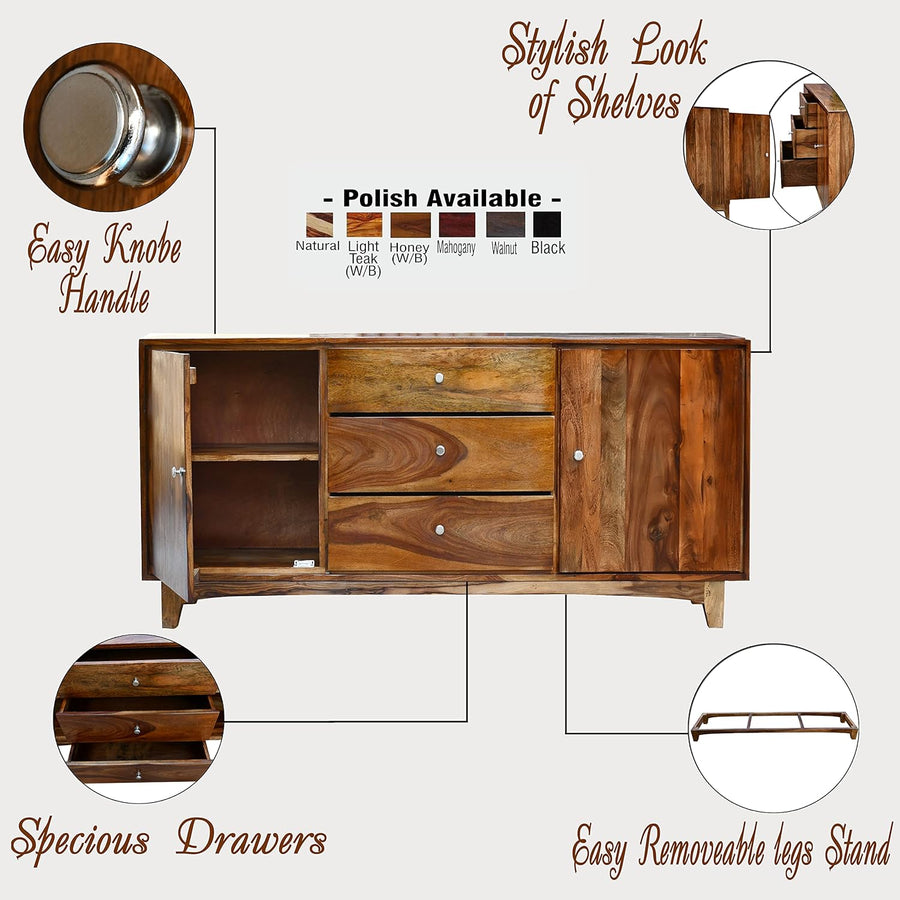 Oaklyn  Wooden Stand Sideboard TV Cabinet for Living Room - Natural Finish