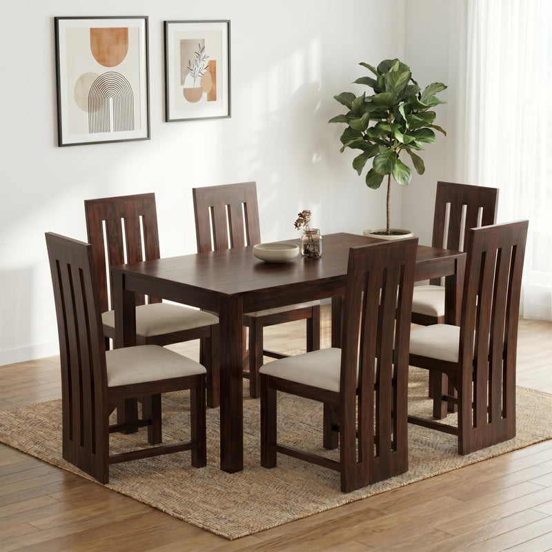 Poster Cushion Solid Sheesham Wood 4 Seater Dining Table Set - Natural Finish