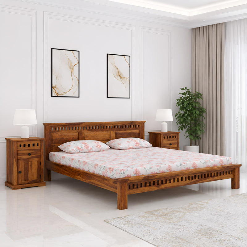 Kuber Platform bed Solid Sheesham Wood King Size Bed without Storage - Natural Finish