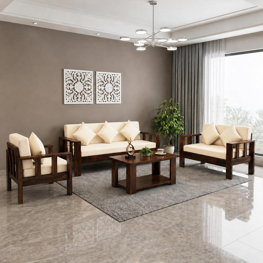 Natraj 6 Seater Solid Sheesham Wood Sofa Set for Living Room - Walnut Finish