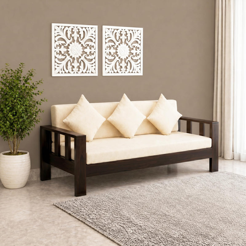 Natraj 3 Seater Solid Sheesham Wood Sofa Set for Living Room - Walnut Finish