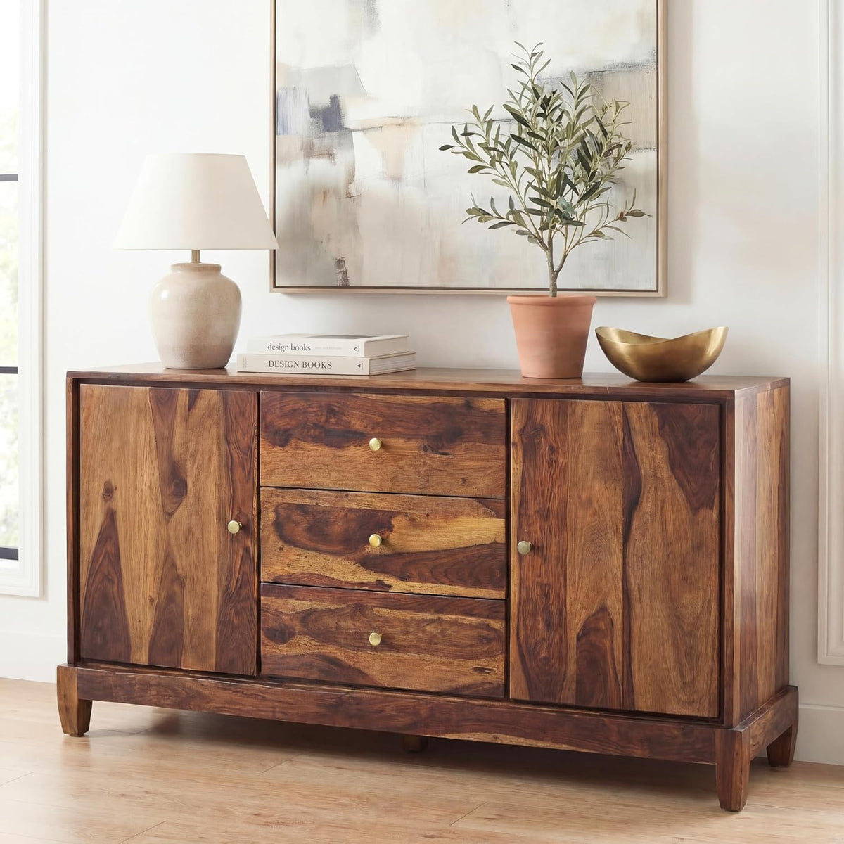 Oaklyn Wooden Stand Sideboard TV Cabinet for Living Room - Natural Finish